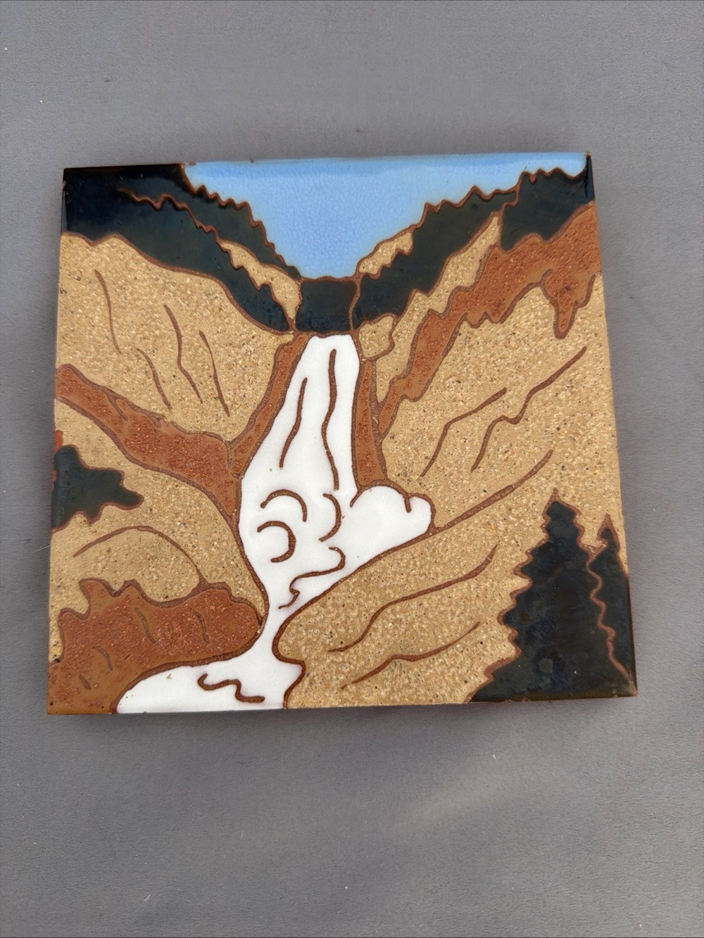 Vintage Yellowstone Tile By Whipple And  Sibley Trivet Wall Hanging Hand Painted